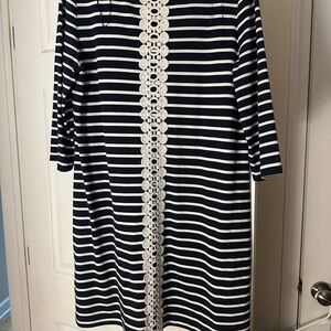 Navy and White Striped Dress with Lace Detail